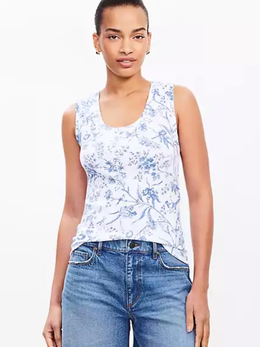 Loft Bird Toile Perfect Ribbed Scoop Neck Tank Top